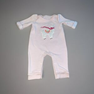 Baby Gap Pink Llama One-Piece Fleece Lined Warm Romper Outfit 0-3 Months